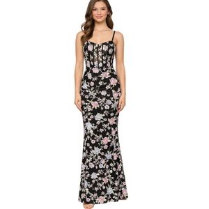 NWT $289 MSRP Coya Collection Black Floral Mermaid Gown Corset Bodice Size Small